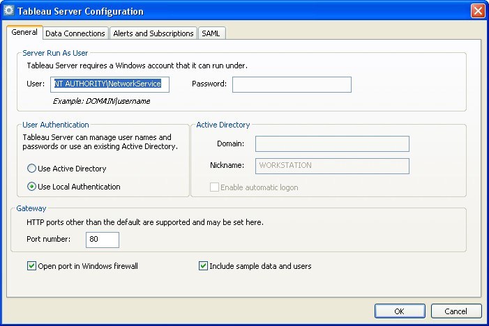 Server Configuration Window