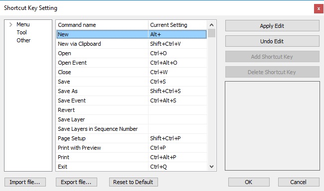 Shortcut Key Settings