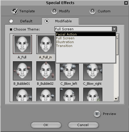 Facial effects options