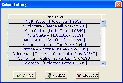 Select Lottery window