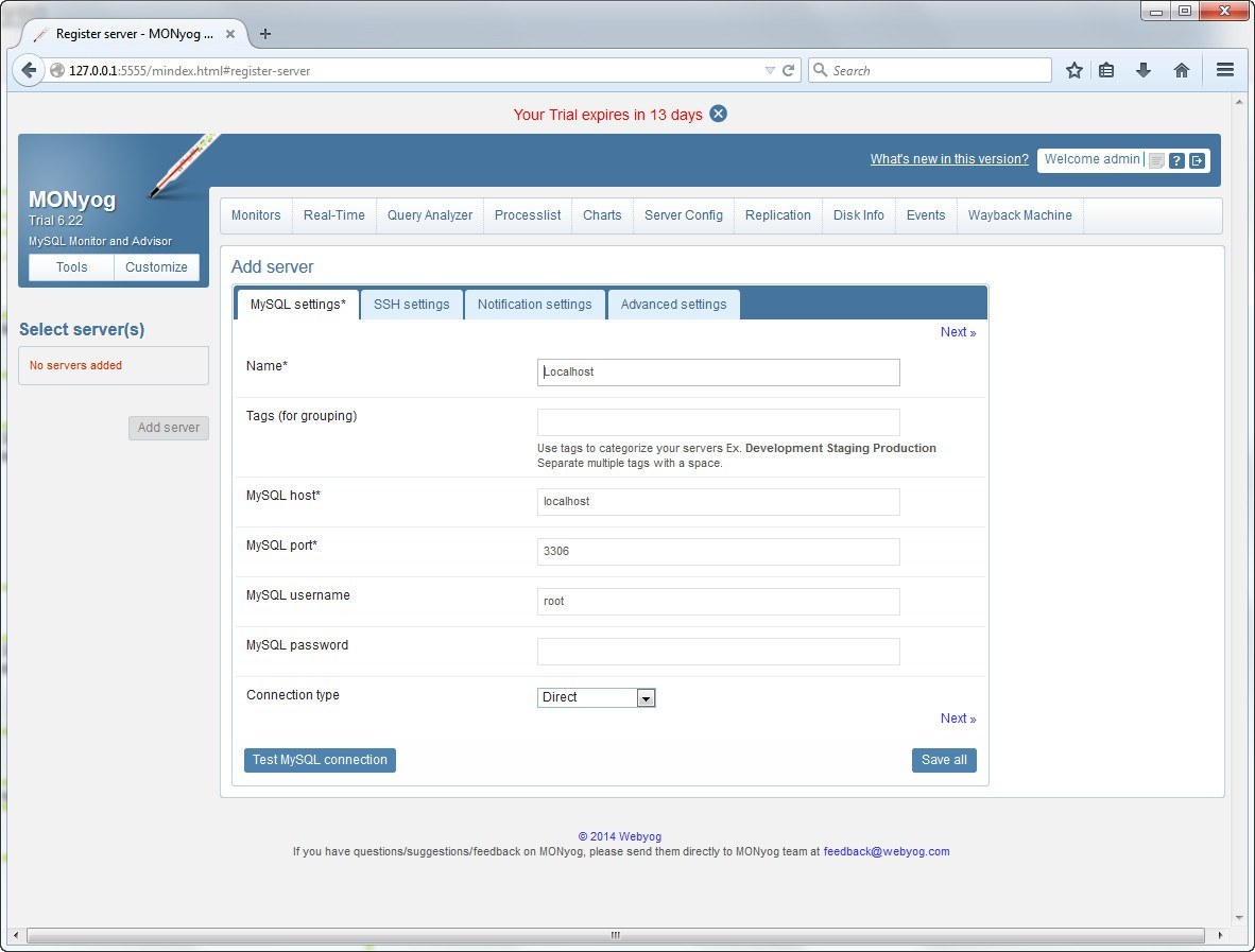 Server Configuration Window