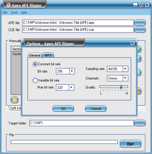 MP3 Settings Dialogue