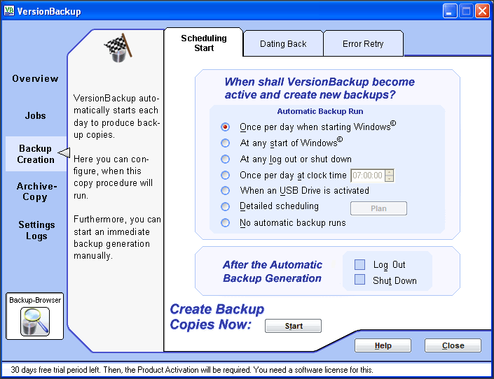 Backup Creation Tab