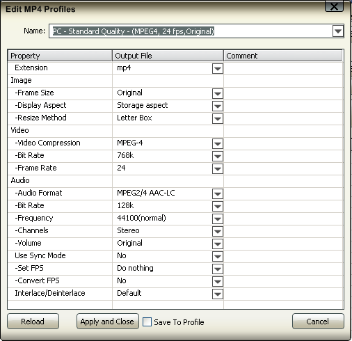 Edit MP4 Profiles