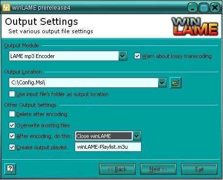 Select the desired output settings