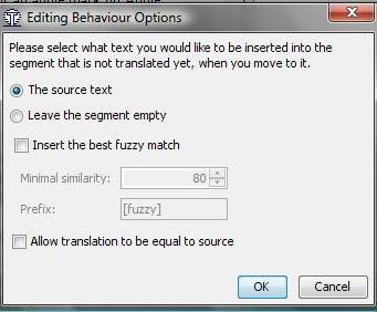 Editing behaviour options