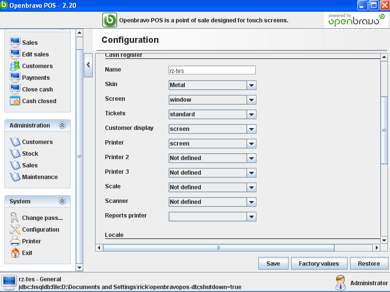 Settings page