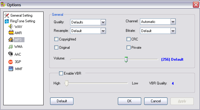 Mp3 options