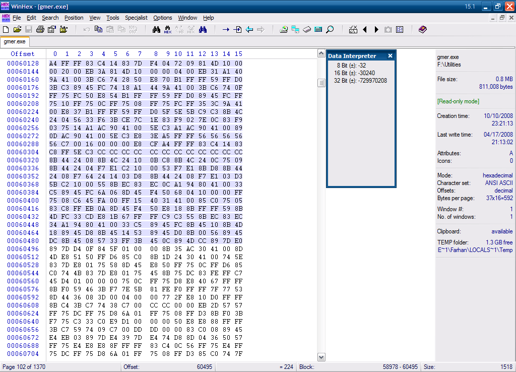 Hex-view of an executable file (.exe)