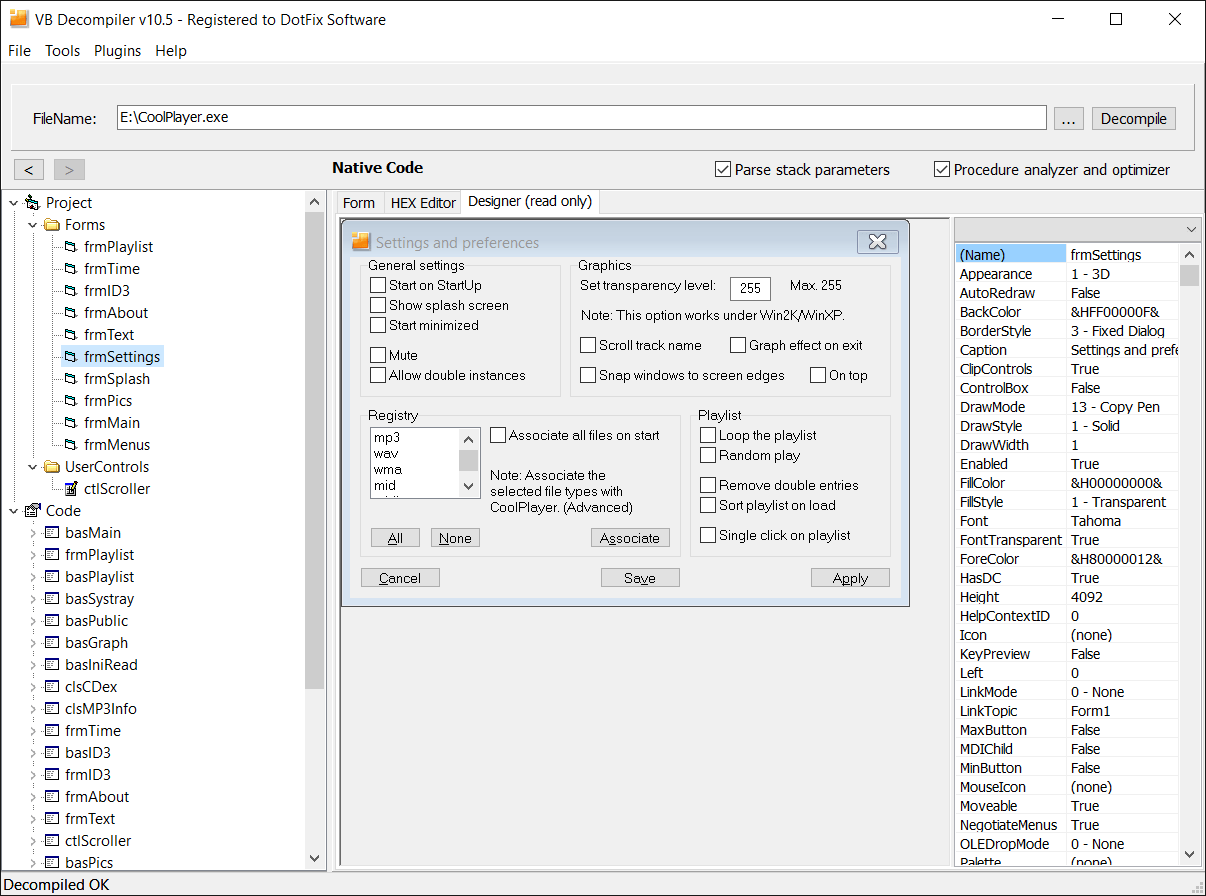 VB Decompiler VB6 GUI Designer.