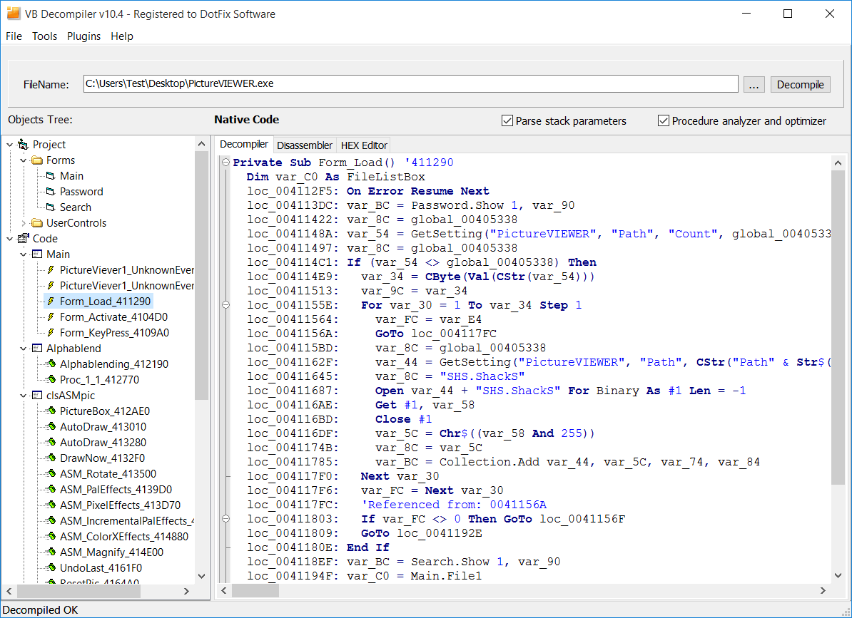 Visual Basic Native Code Decompilation