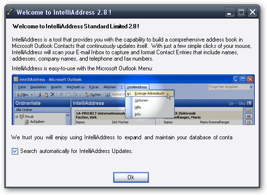 First time on IntelliAddress (look at the menubar in Outlook)