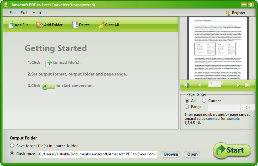 Getting Started Screen