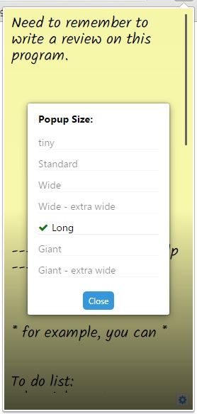Popup Size