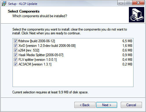 Component selection during setuo