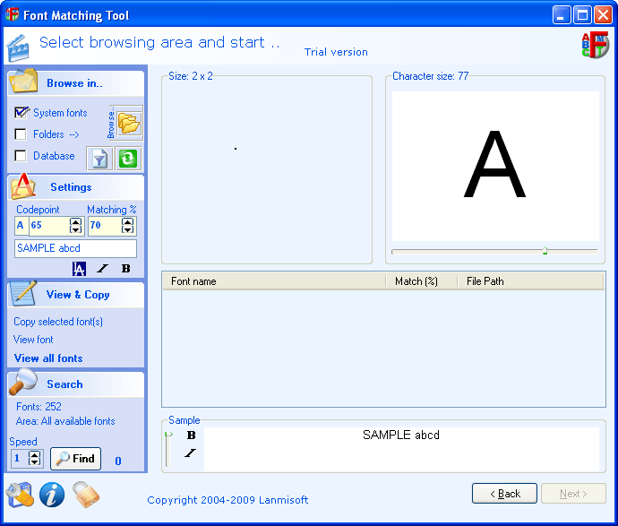 Selecting browsing area