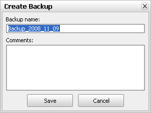 Create Backup Window