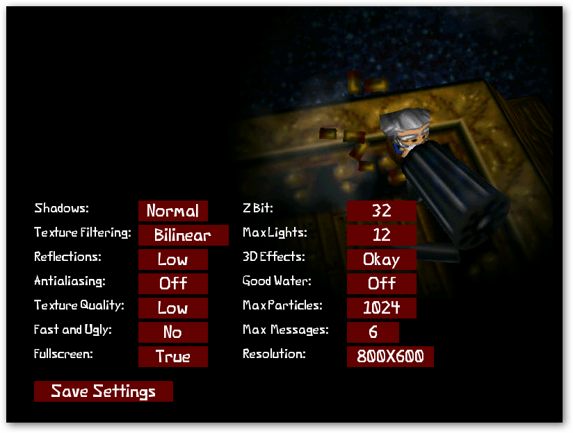 Video settings screen