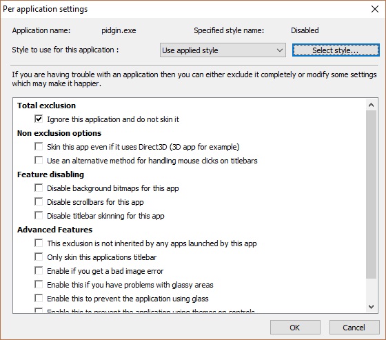 Per Application Settings