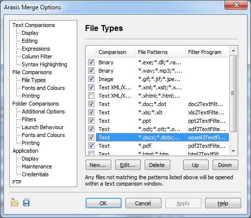 File Types and Other Options
