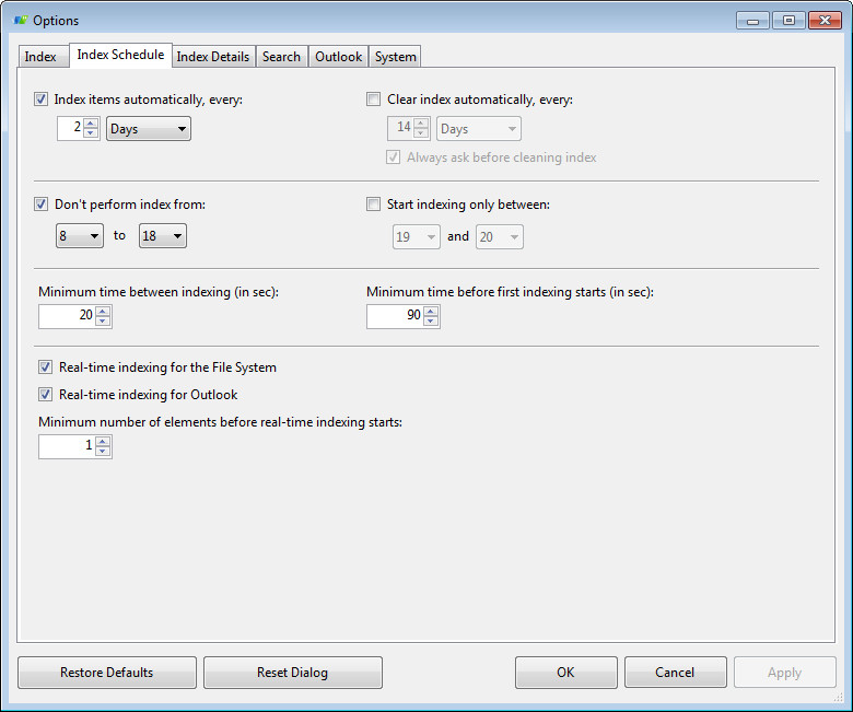 Index Scheduling Options