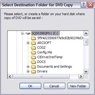 Selecto destination folder for DVD copy