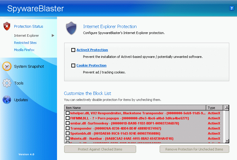 IExplorer settings window