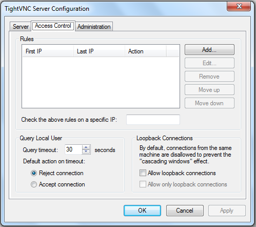 Server Access Control Settings