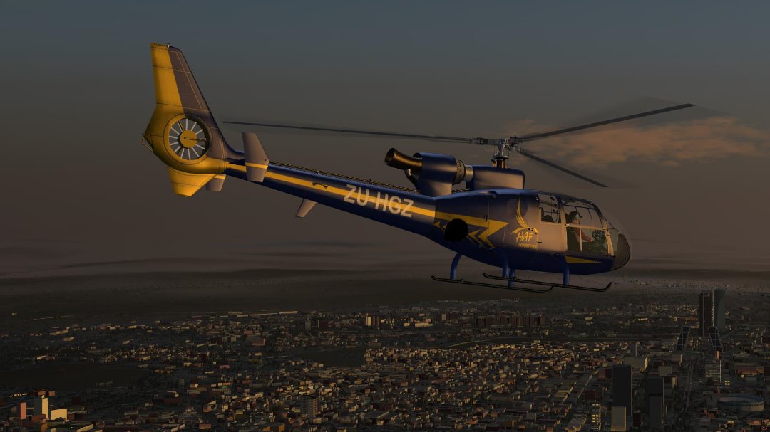 Helicopter and OSM2City scenery in Madrid in FlightGear 2019