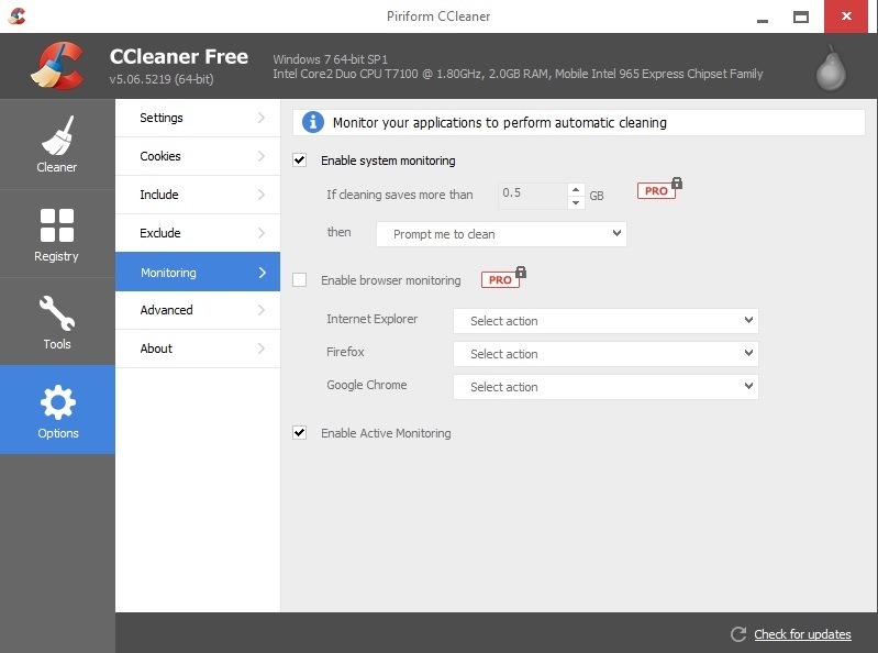 CCleaner Options