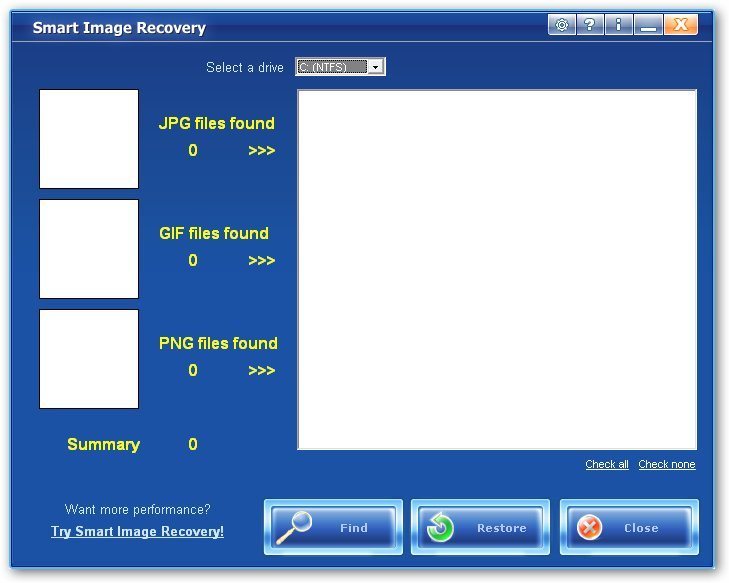 Smart Image Recovery-Startup screen