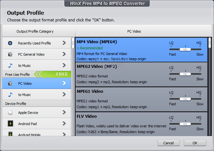 Output format settings