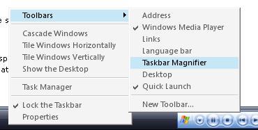 Taskbar menu