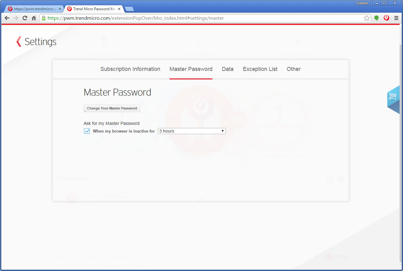 Master Password Options