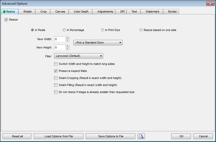 Advanced Options - Resize