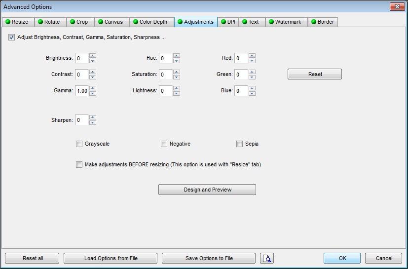 Advanced Options - Adjustments