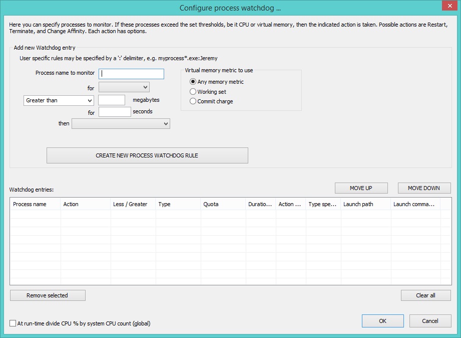 Process Watchdog Settings