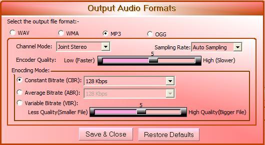 Output audio formats