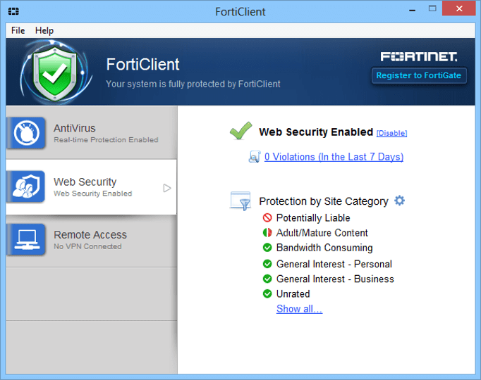 Web security menu