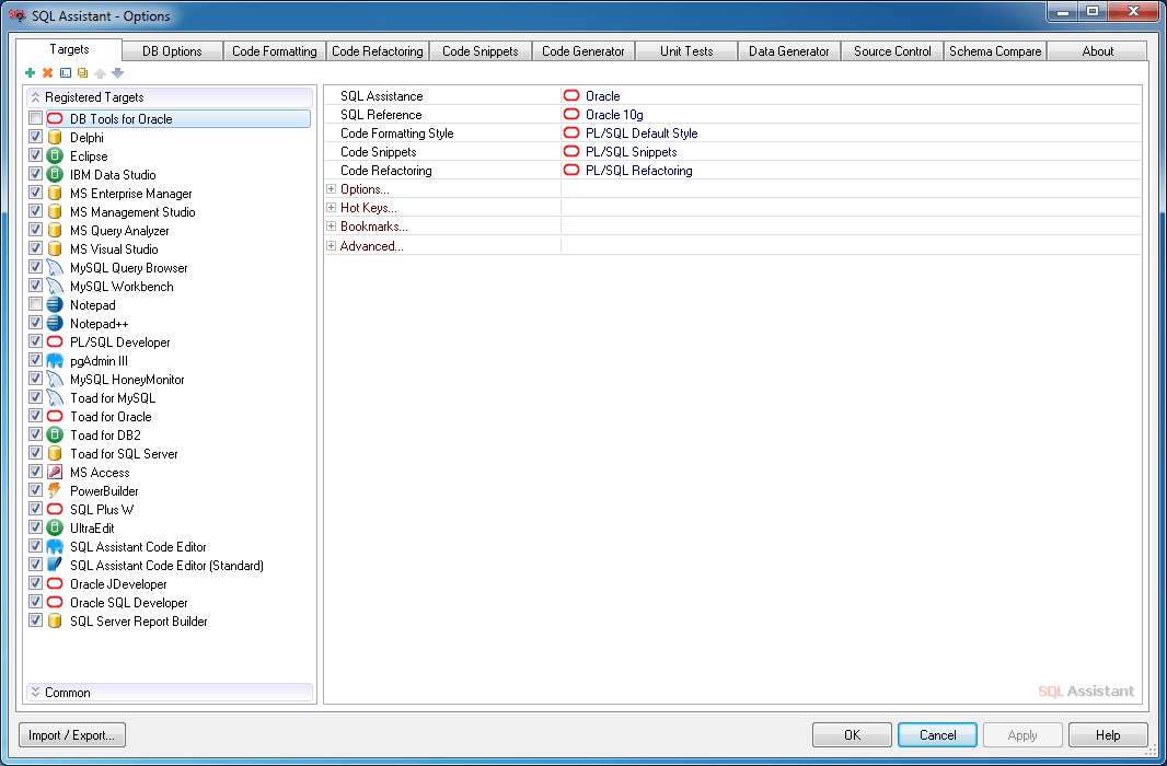 SQL Assistant Settings