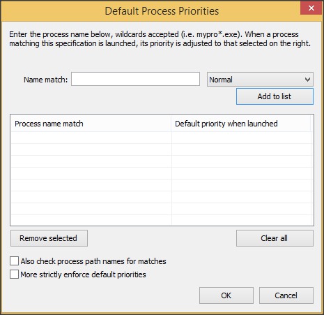 Default Process Priorities Configuration