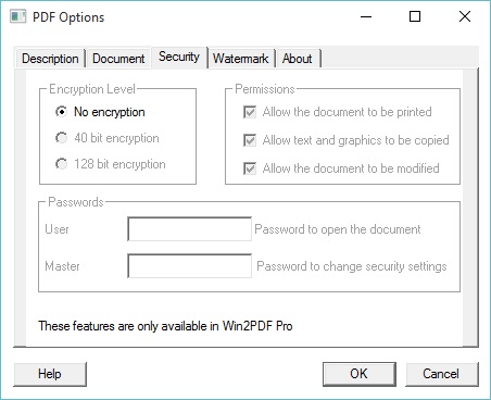 PDF Options Security