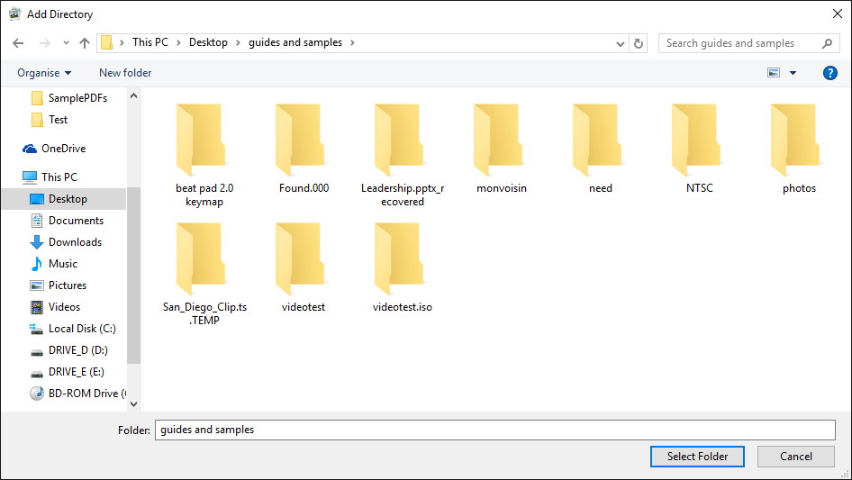 Selecting Folder to Scan