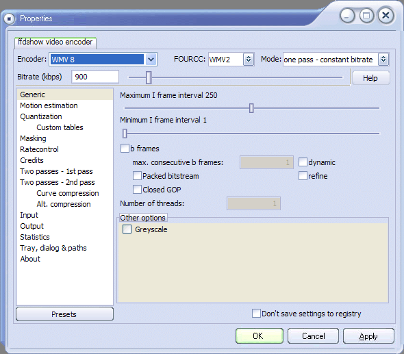 Video Codec Settings Dialogue