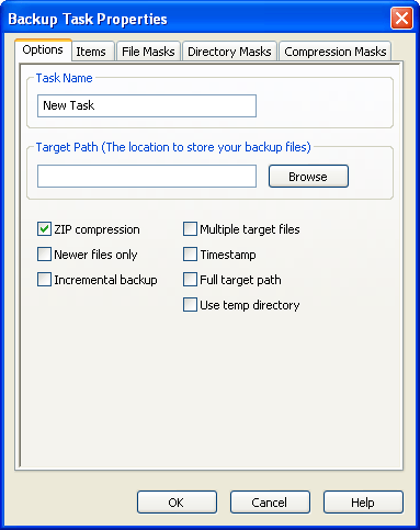 Backup task properties