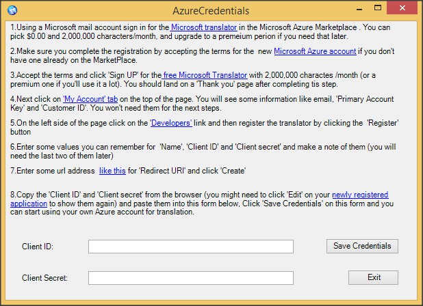 MS Azure Account Registration Window