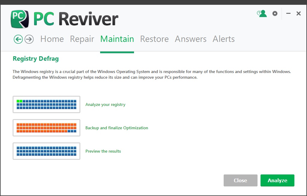 Registry defrag screen