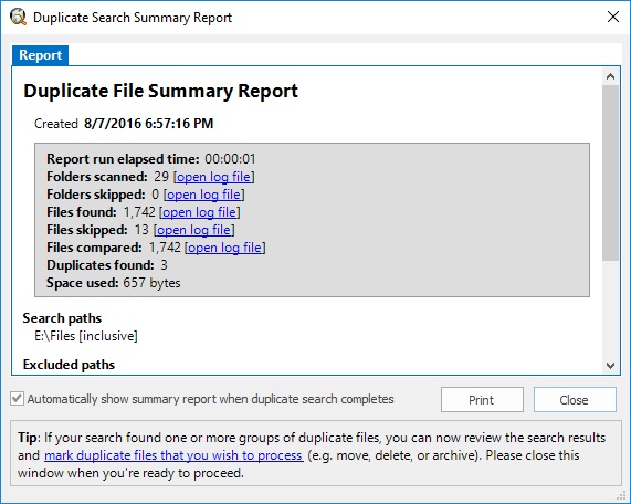 Search Summary Report