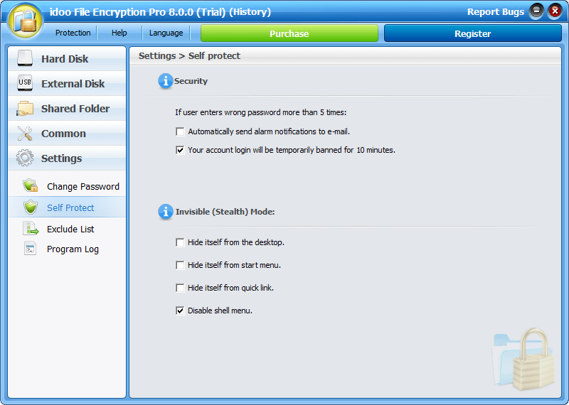 Self Protection Settings