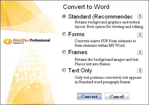 Options for Word file format convert